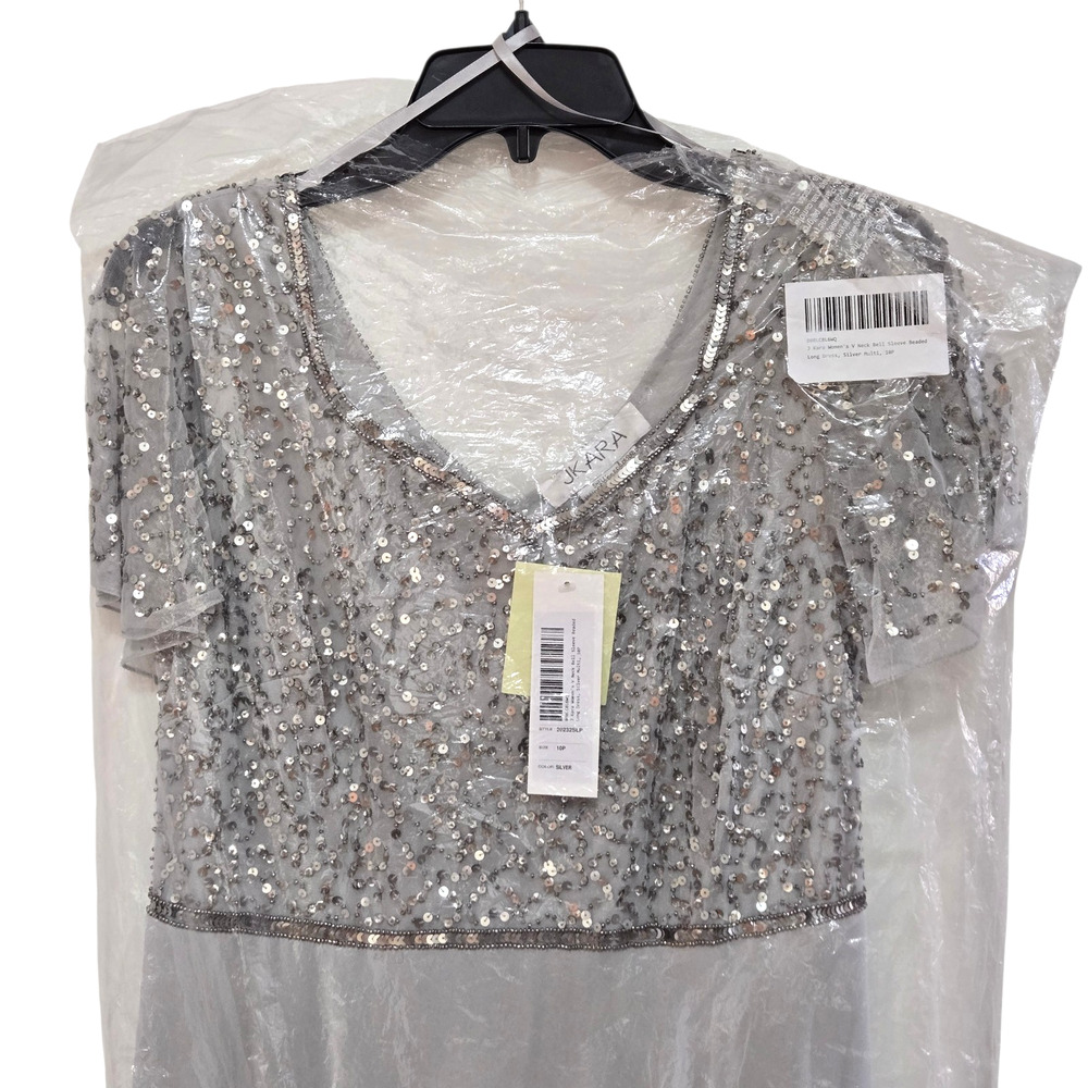J Kara womens Petite Long Beaded Dress‎ with V-Neck Special Occasion Dress 10P - Picture 6 of 7